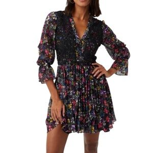 French Connection Alanna Lace Floral Mixed Media A-Line Dress